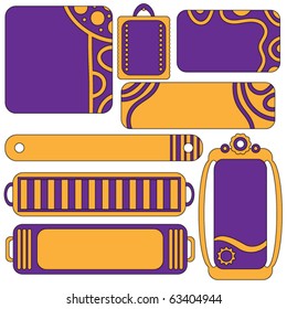 Colorful lilac and orange vector tag collection over white background
