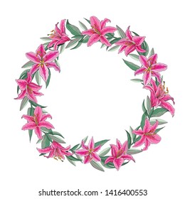 Colorful of lilies flower on white background. Vector set of blooming floral for your design. beautiful wreath. Adornment for wedding invitations and greeting card.