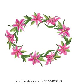 Colorful of lilies flower on white background. Vector set of blooming floral for your design. beautiful wreath. Adornment for wedding invitations and greeting card.