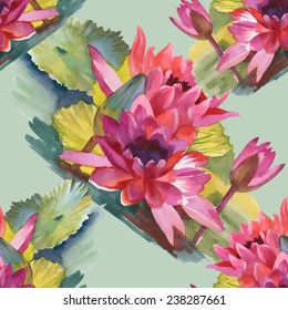 Colorful lily floral Seamless pattern on green background vector illustration