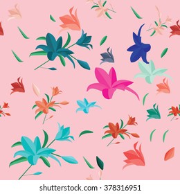 Colorful lily flowers seamless pattern.