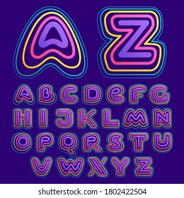 Colorful line alphabet. This icons made of stroke can be used for a nightlife advertising, cartography art, modem identity, etc.