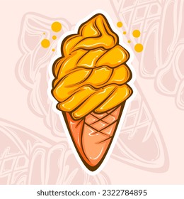 colorful line art banana flavour ice cream in cone