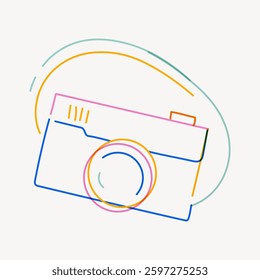 Colorful line art of a camera. Camera illustration with vibrant lines. Simple camera drawing with colorful strokes. Minimalist camera art design. Doodle illustration vector.