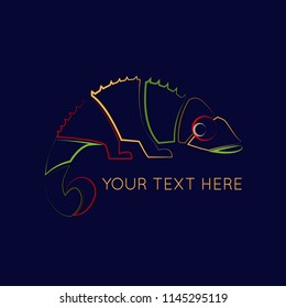 Colorful line art chameleon icon.Funny animal mascot.Lizard vector logo.