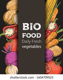 Colorful line art composition with bio vegetables