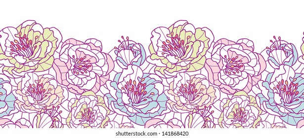 Colorful line art flowers horizontal seamless pattern background border