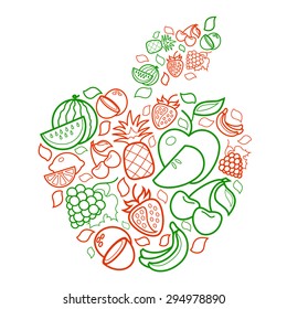 Colorful line art fruit apple symbol on white background vector illustration