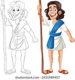 Colorful and line art of a Greek character