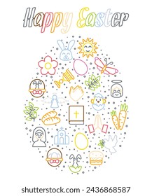 Colorful Line Art Happy Easter Greeting For Easter Sunday