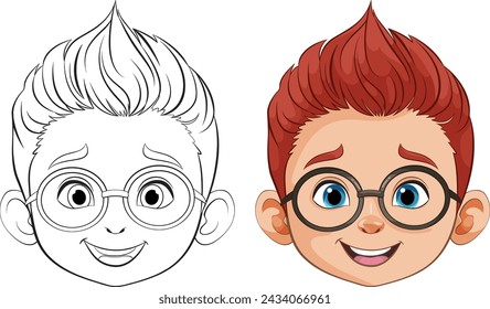 Colorful and line art of a happy young boy