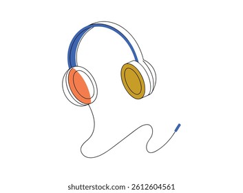 Colorful Line Art Headphones Illustration, A vibrant, minimalist illustration of headphones in a simple line art style.