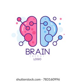 Colorful line art with left and right hemispheres of human brain. Symbol of creative mind and thinking. Vector logo for smart technologies company or development center