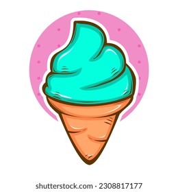 colorful line art mint ice cream in cone