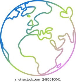 Colorful Line Art of Planet Earth. minimalist line art style, showcasing the continents in a gradient of colors including blue, green, and pink. Perfect for use in eco-friendly campaigns.