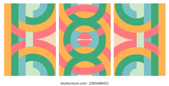 Colorful Line Art Posters. Abstract composition with crossed lines. Triptych. Fashion mural. Rich ornament. Optic illusion. Vintage. Big eye. Game, Psychologist