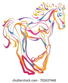Colorful Line Art of a Running Horse
