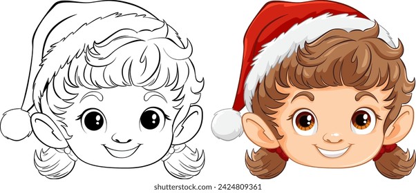 Colorful and line art of a smiling elf face.