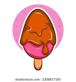 colorful line art strawberry and chocolate ice cream on a stick