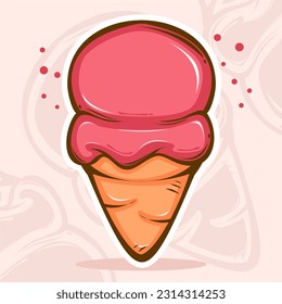 colorful line art strawberry flavour ice cream in cone