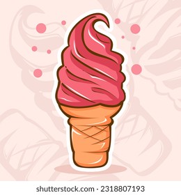 colorful line art strawberry flavour ice cream in cone