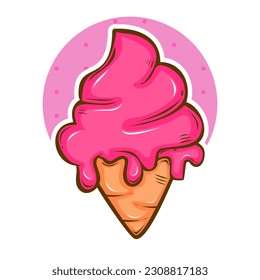 colorful line art strawberry ice cream in cone
