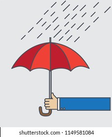 Colorful Line Art Umbrella and Businessman Hand