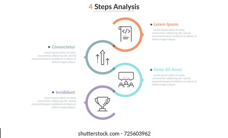 Colorful Line Curving Around Linear Pictograms Placed Into Vertical Row. Concept Of 4 Successive Steps Of Business Process. Minimal Infographic Design Template. Vector Illustration For Presentation.