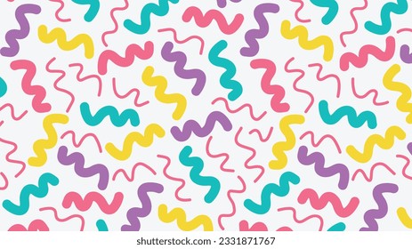 Patrón de doodle de línea colorida. Resumen de diseño vectorial de fondo de arte con garabatos infantiles, doodle en color vibrante. Divertida ilustración creativa para niños, tela, impresiones, cubierta