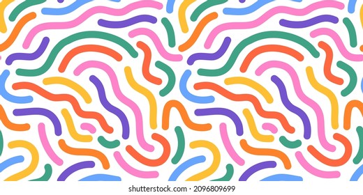 Colorful line doodle seamless pattern. Creative minimalist style art background, trendy design with basic shapes. Modern abstract color backdrop. - Shutterstock ID 2096809699