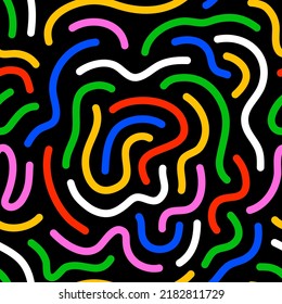 El doodle de línea colorida es un patrón sin fisuras. Fondo artístico de estilo creativo minimalista, diseño moderno con formas básicas. Fondo de color abstracto moderno.