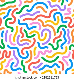 El doodle de línea colorida es un patrón sin fisuras. Fondo artístico de estilo creativo minimalista, diseño moderno con formas básicas. Fondo de color abstracto moderno.