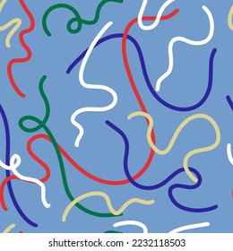El doodle de línea colorida es un patrón sin fisuras. Sencillo escenario de garrapatas infantiles.