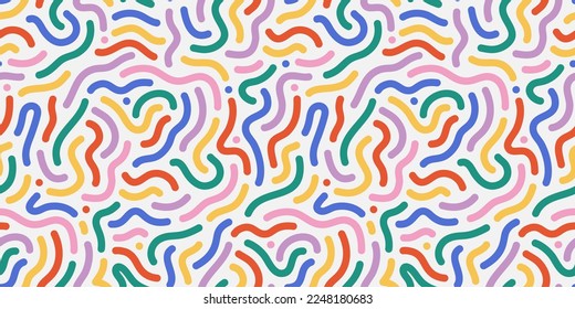 Colorful line doodle seamless pattern. Creative minimalist style art background, trendy design with basic shapes. Modern abstract color backdrop.