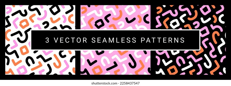 Colorful line doodle seamless pattern. Memphis style background for fabric, textile, wrapping, gift box, kids clothes, sports stuff,backpacks with basic shapes. Geometric texture. Vector illustration.