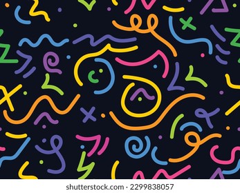 Colorful line doodle seamless pattern. Creative minimalist style background