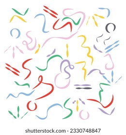 Colorful line doodle seamless pattern. Creative minimalist style art background, trendy design with basic shapes. Modern abstract color backdrop.