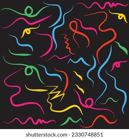El doodle de línea colorida es un patrón sin fisuras. Fondo artístico de estilo creativo minimalista, diseño moderno con formas básicas. Fondo de color abstracto moderno.