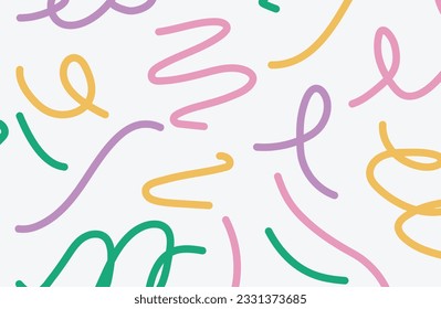 Colorful line doodle in seamless pattern. Abstract art background background vector design with childish scribble, doodle in vibrant color. Fun creative illustration for kids, fabric, prints, cover
