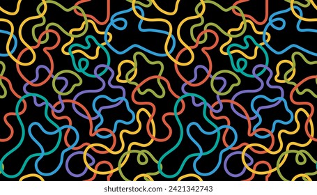 Colorful line doodle seamless pattern. Simple hand drawn scribble art background Vector illustration in trendy minimalist style.