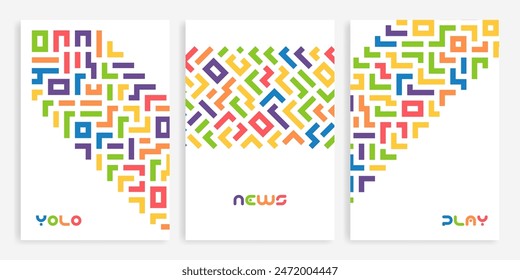 Colorful line doodle seamless pattern set. Creative minimalist style art background collection, trendy design with basic shapes. Modern abstract color backdrop