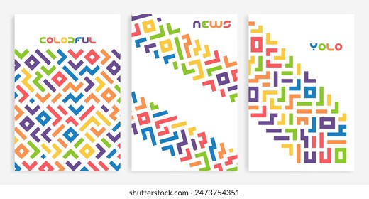 Colorful line doodle seamless pattern set. Creative minimalist style art background collection, trendy design with basic shapes. Modern abstract color backdrop