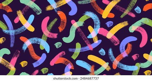 Colorful line doodle seamless pattern. Cute, funny creative minimalist style art background. Endless simple holiday party confetti texture, Scribble shapes, curves, waves. 