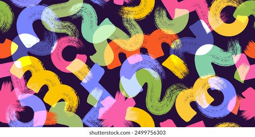 Colorful line doodle seamless pattern. Cute, funny creative minimalist style art background. Endless simple holiday party confetti texture, Scribble shapes, curves, waves. 