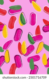 Colorful line doodle seamless pattern set. Creative minimalist style art background collection, trendy design with basic shapes. Modern abstract color backdrop