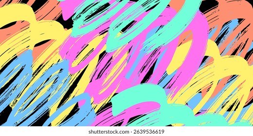 Colorful line doodle seamless pattern. Cute, funny creative art background. Endless simple holiday party confetti texture, Scribble shapes, curves, waves. 