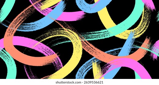 Colorful line doodle seamless pattern. Cute, funny creative art background. Endless simple holiday party confetti texture, Scribble shapes, curves, waves. 