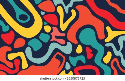 Linha colorida rabiscar padrão sem emenda. Fundo de arte estilo minimalista criativo bonito, engraçado. Textura de confete de festa de férias simples sem fim, formas de rabisco, curvas, ondas.