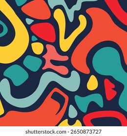 Linha colorida rabiscar padrão sem emenda. Fundo de arte estilo minimalista criativo bonito, engraçado. Textura de confete de festa de férias simples sem fim, formas de rabisco, curvas, ondas.