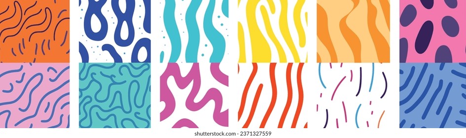 Colorful Line Doodle Seamless Patterns. A Creative Abstract Art Background Collection Suitable for Children or Festive Celebration Designs. This Bundle Offers a Simple, Childish Scribble Print Texture